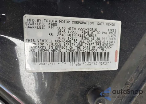 2000 Lexus Rx 300 from USA, damaged, VIN JT6HF10U4Y0134507